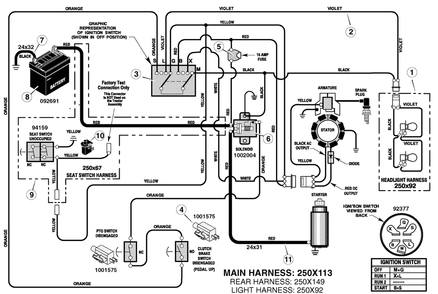 Electrical System Diagram and Parts List for 405013X50B 2006 Briggs and Stratton Lawn Tractor